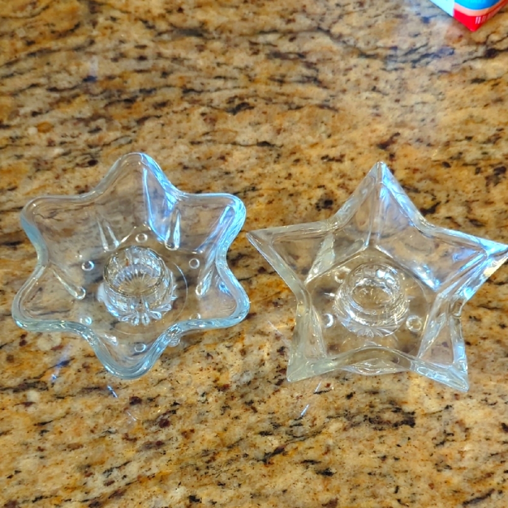 Star-Shaped Glass Candle Holders. Set. Each Slightly Different Than The Other.